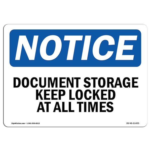 OSHA Notice Sign, 3.5" Height, Document Storage Keep Locked At All Times Sign, Landscape, 10PK